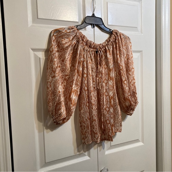 NWT VICI Collection Sheer Blouse Top Size M Medium Caramel Tie Front  WYNNONA - Picture 3 of 12